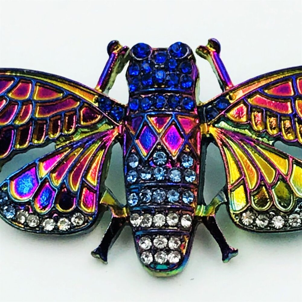 MULTICOLORED IRRIDESCENT BUTTERFLY BROOCH CRYSTAL GLASS RHINESTONE LAST ONE